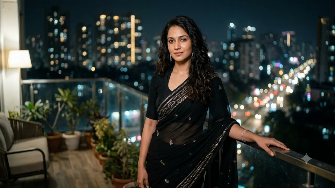 6. Black Saree Luxury Night Portrait