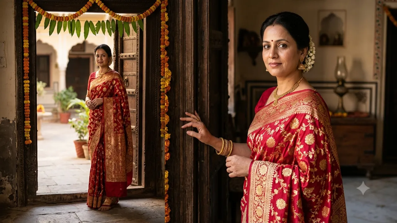4. Traditional Red Saree Portrait Image