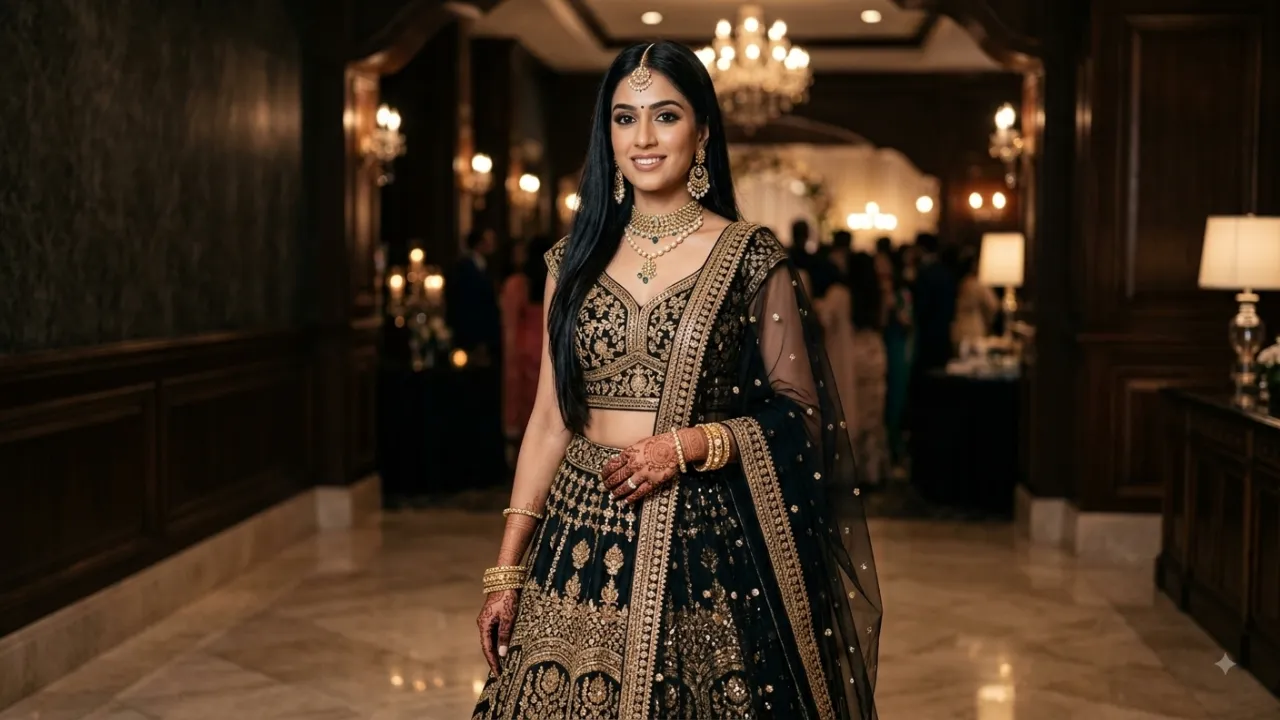 3. Black Lehenga Fashion Portrait