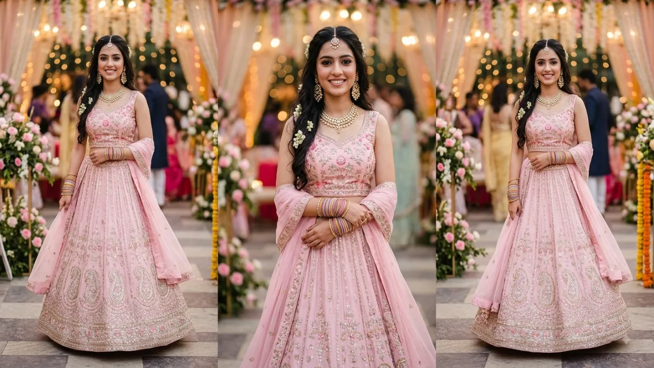 2. Pink Lehenga Traditional Look