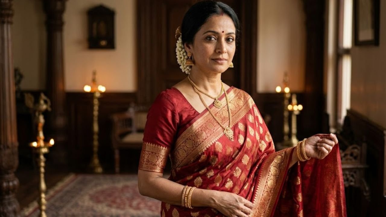 Royal Red Silk Saree Portrait