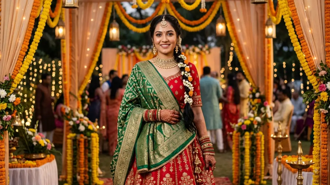15. Traditional Red and Green Lehenga