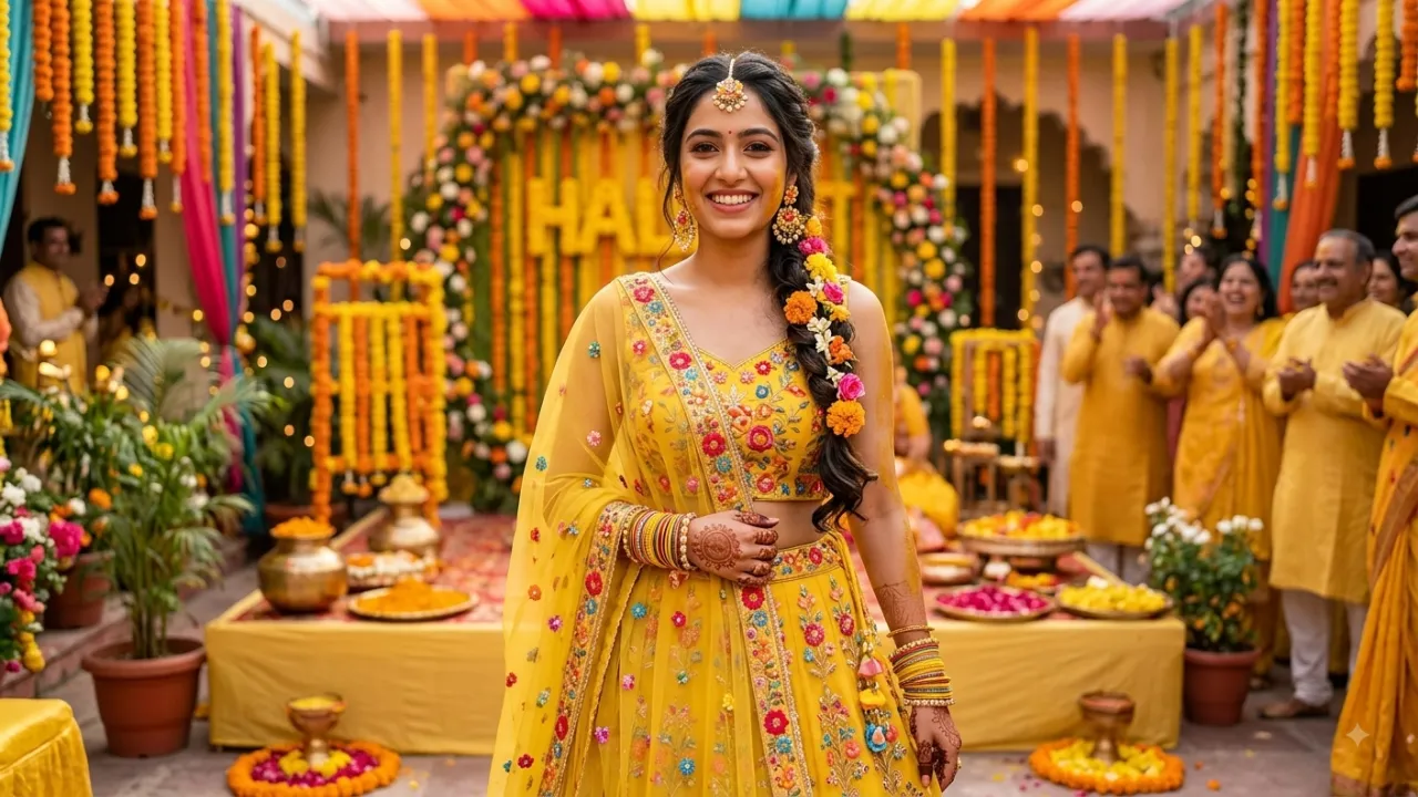 8. Yellow Lehenga Haldi Look